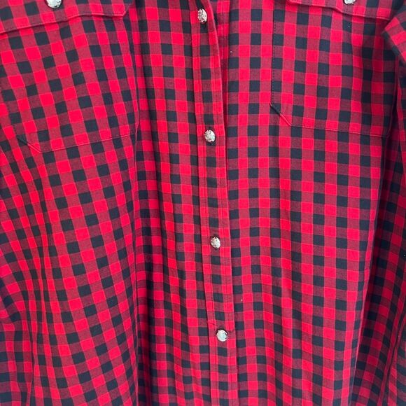 Chaps Red Black Gingham Plaid Button Front Long Sleeve Flannel Shirt Size XL - Picture 4 of 10